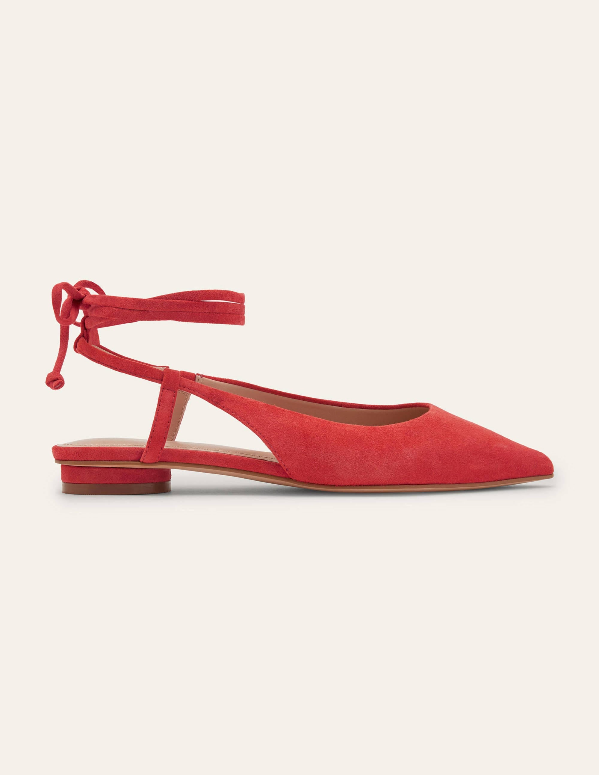 Chaussures plates à bout pointu nouées à la cheville-Daim rouge - Image 2
