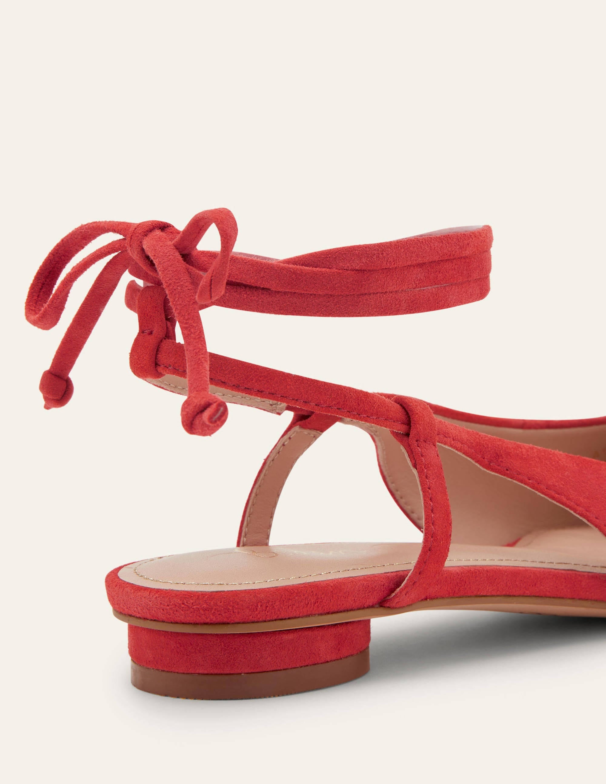 Chaussures plates à bout pointu nouées à la cheville-Daim rouge - Image 3