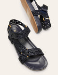 Sandales en cuir tressé-Bleu marine
