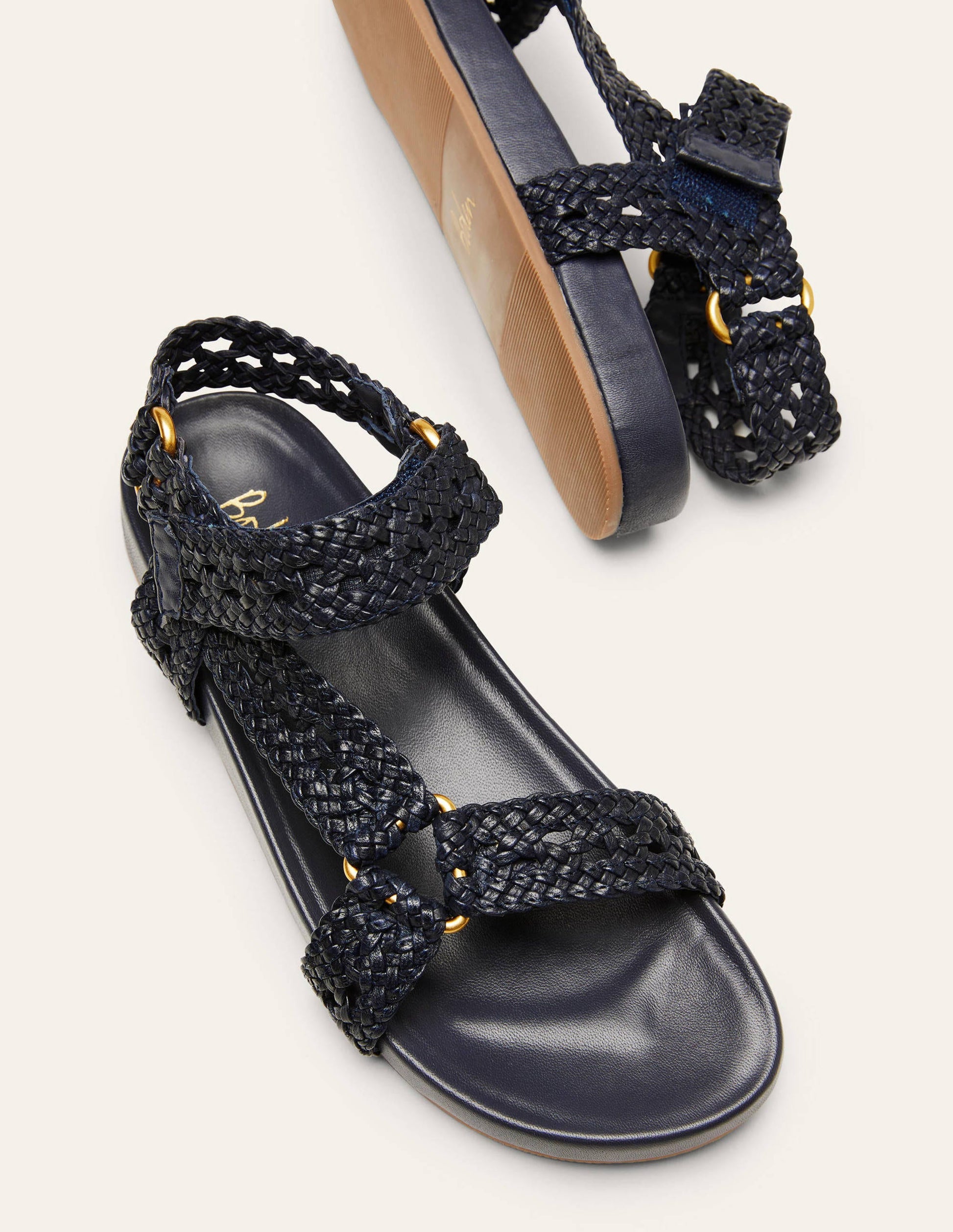 Sandales en cuir tressé-Bleu marine-1