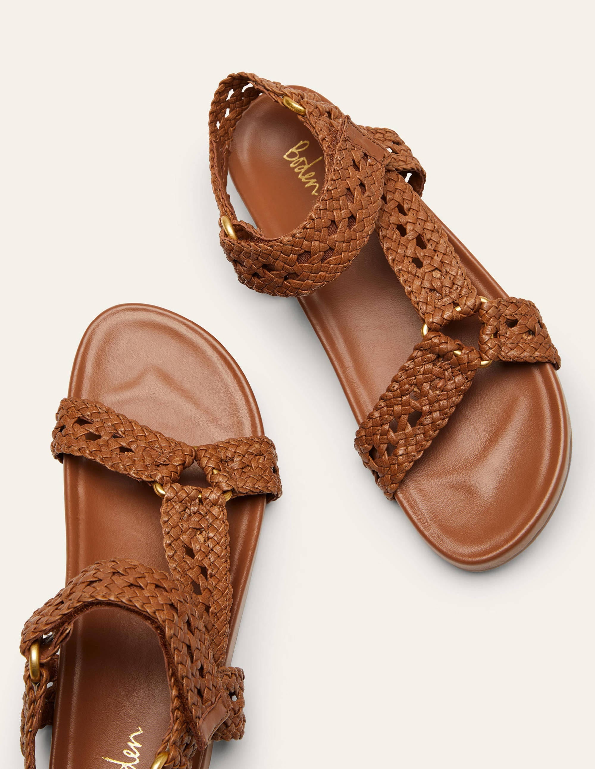Gewebte Ledersandalen-Hellbraun - Image 1