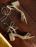 Knot Detail Heel Sandals-Pale Gold Metallic