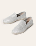 Espadrilles façon mocassins en daim-Argenté métallisé