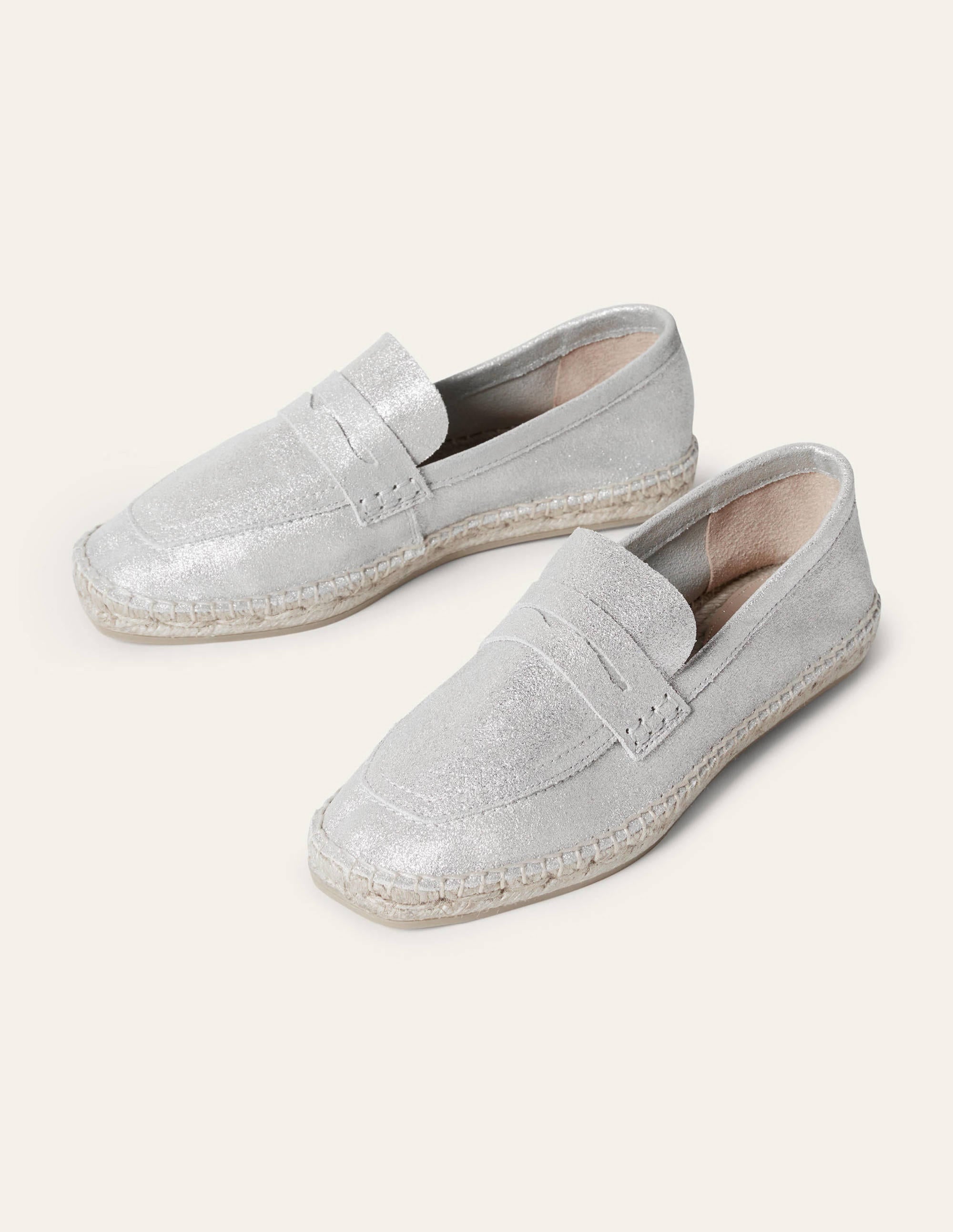 Espadrilles façon mocassins en daim-Argenté métallisé - Image 1