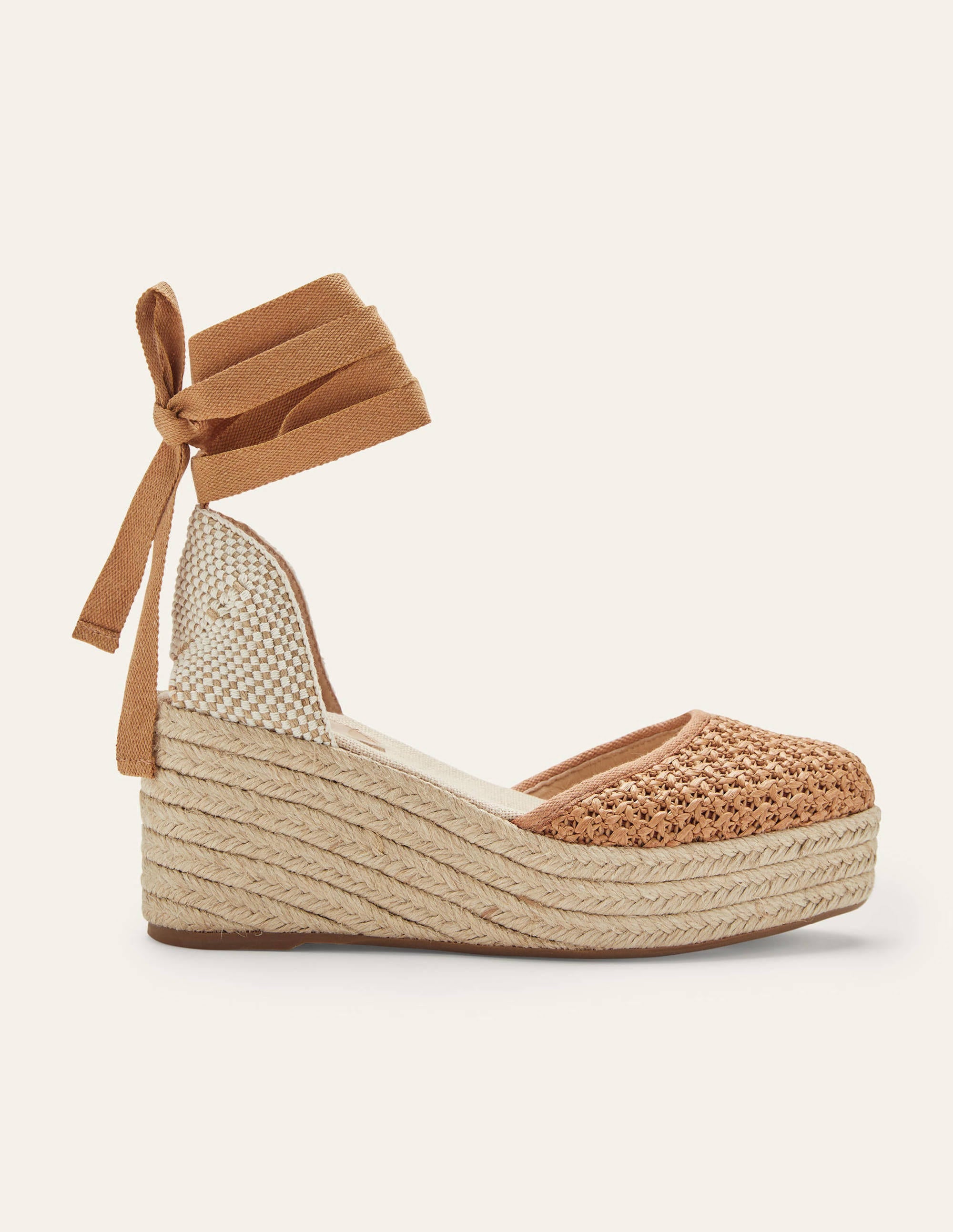 Espadrilles mit hohem Keilabsatz-Hellbraun, Gewebt - Image 2