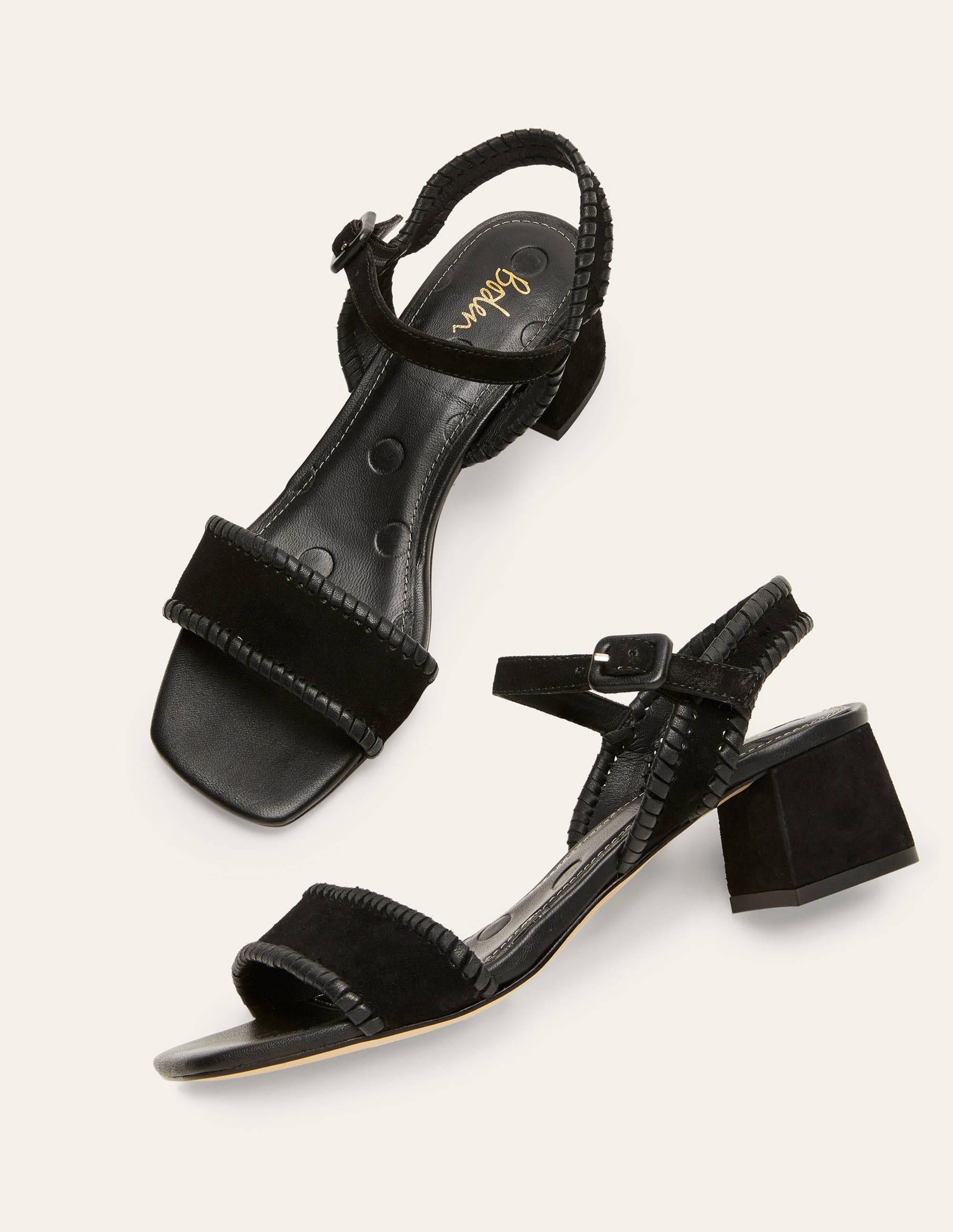 Block Heel Suede Sandals-Black - Image 1