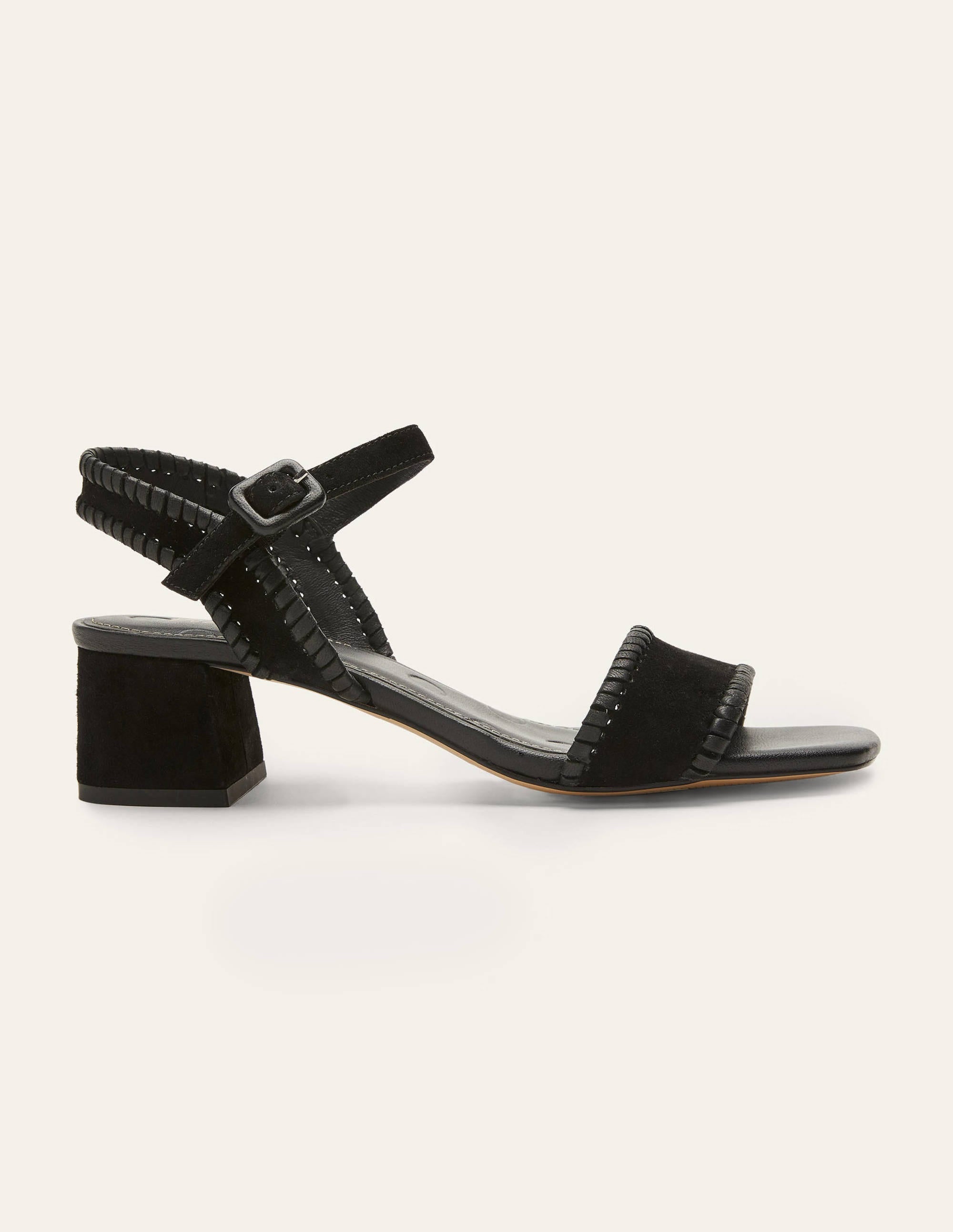 Block Heel Suede Sandals-Black - Image 2