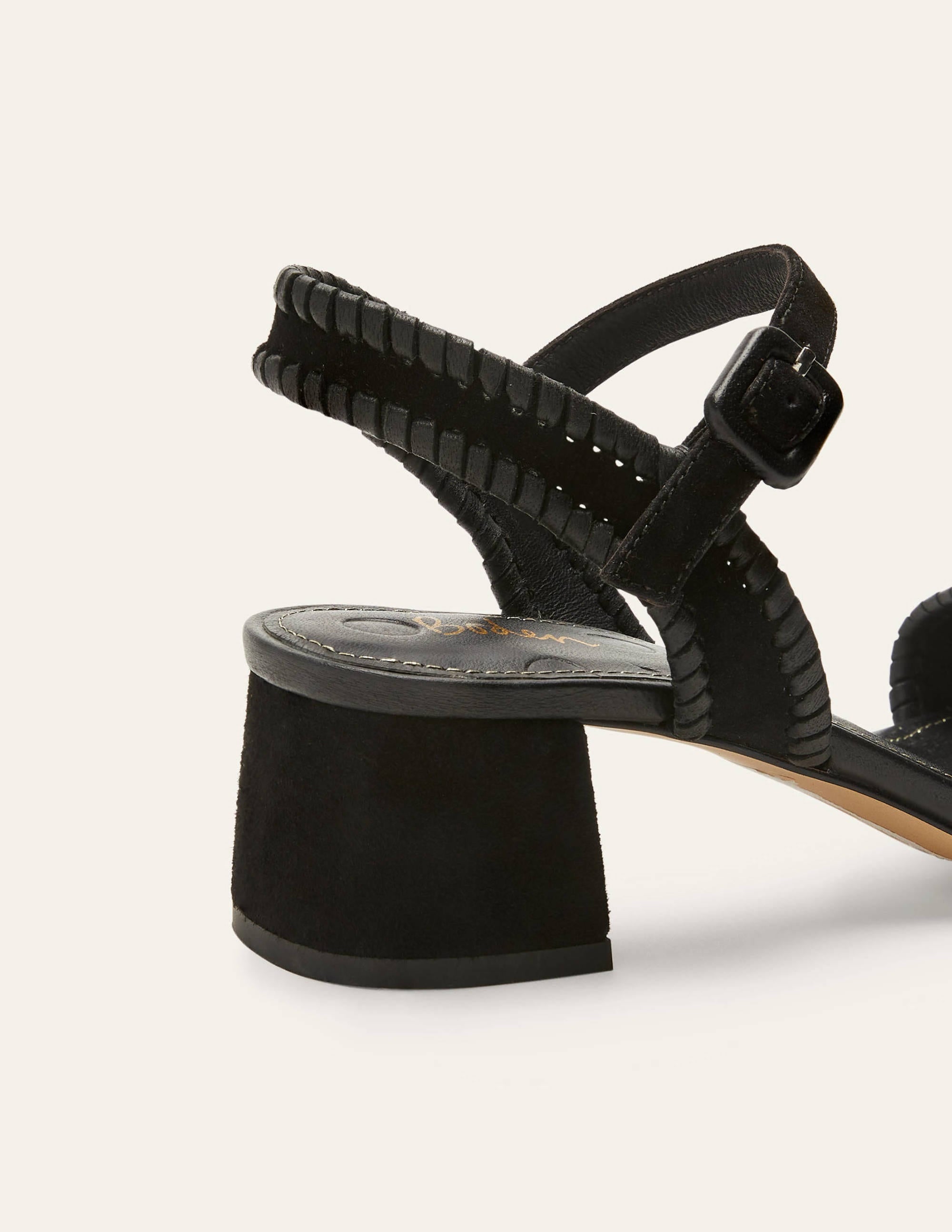 Block Heel Suede Sandals-Black - Image 3