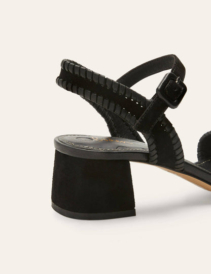 Veloursledersandalen mit Blockabsatz-Schwarz