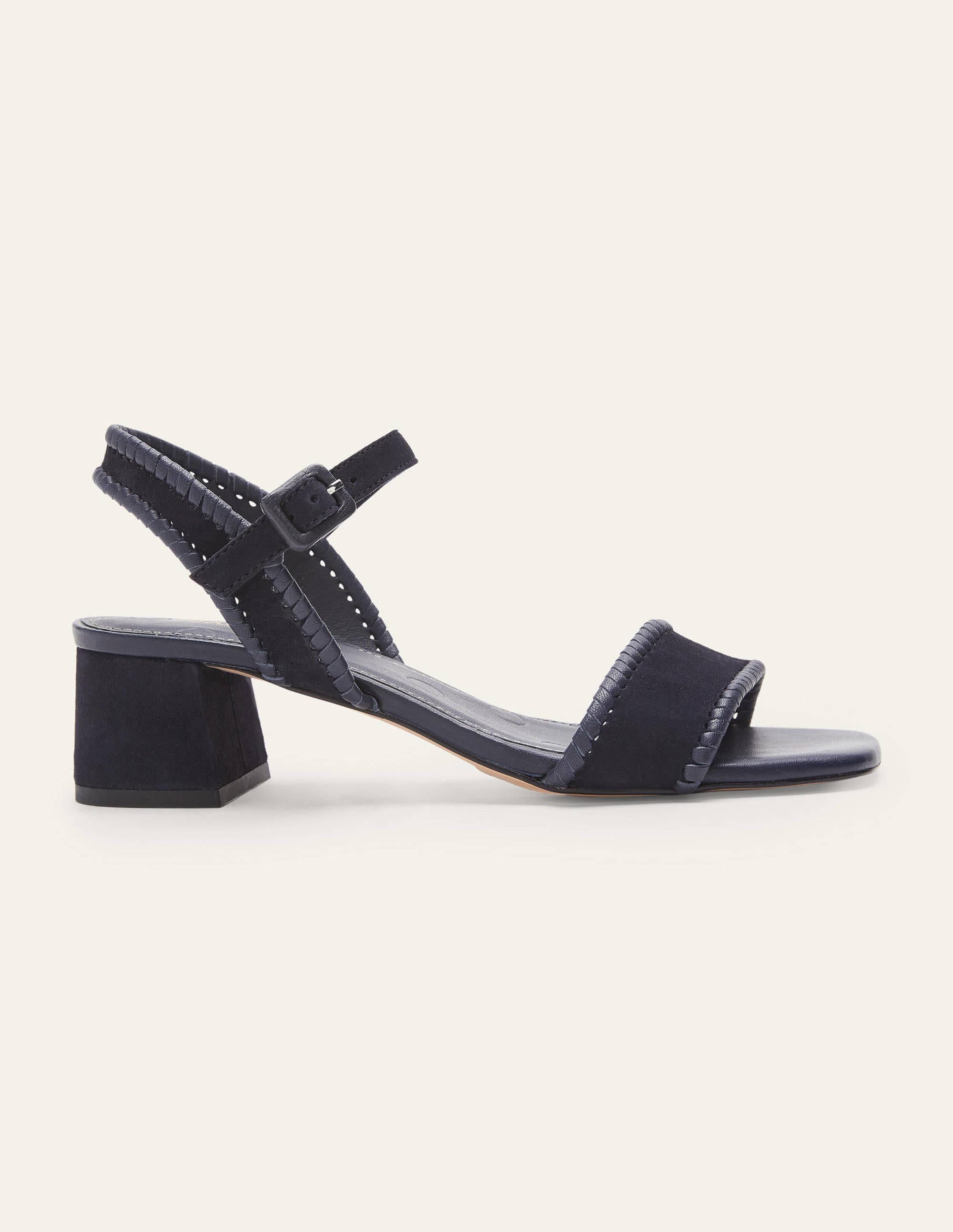 Block Heel Suede Sandals-Navy - Image 2