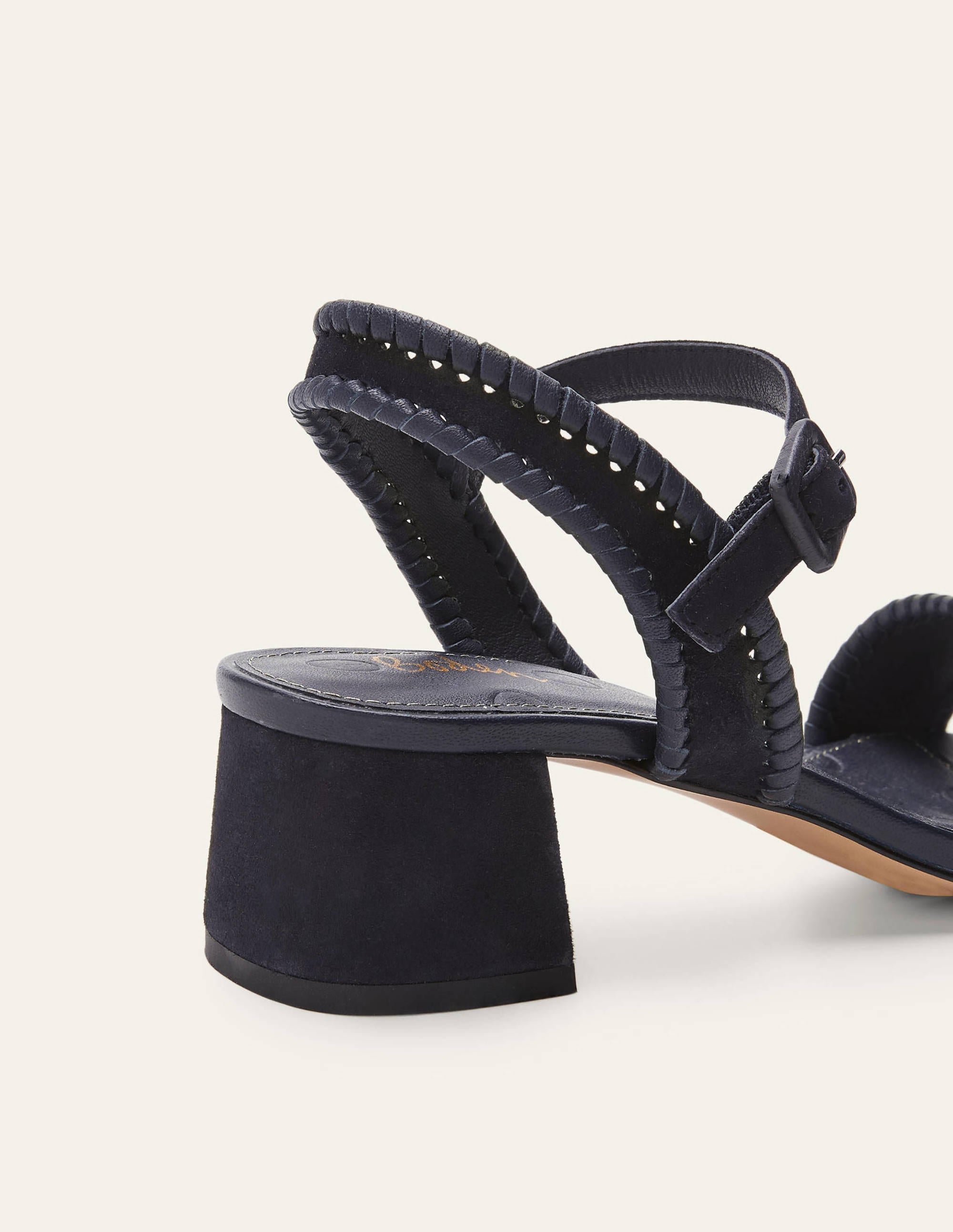 Block Heel Suede Sandals-Navy - Image 3