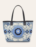 Embroidered Canvas Tote-Dusty Blue