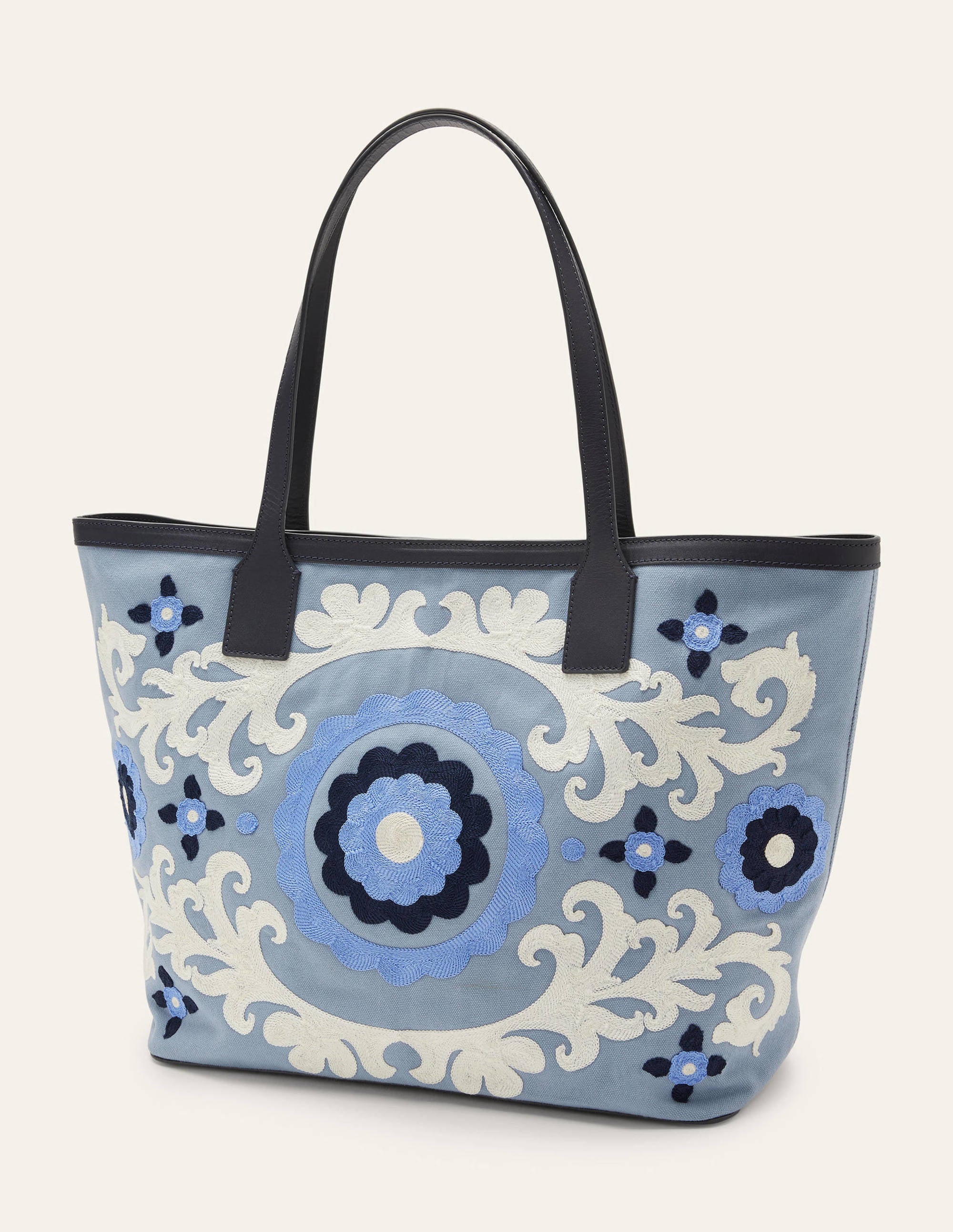 Embroidered Canvas Tote-Dusty Blue - Image 2
