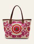 Embroidered Canvas Tote-Pink