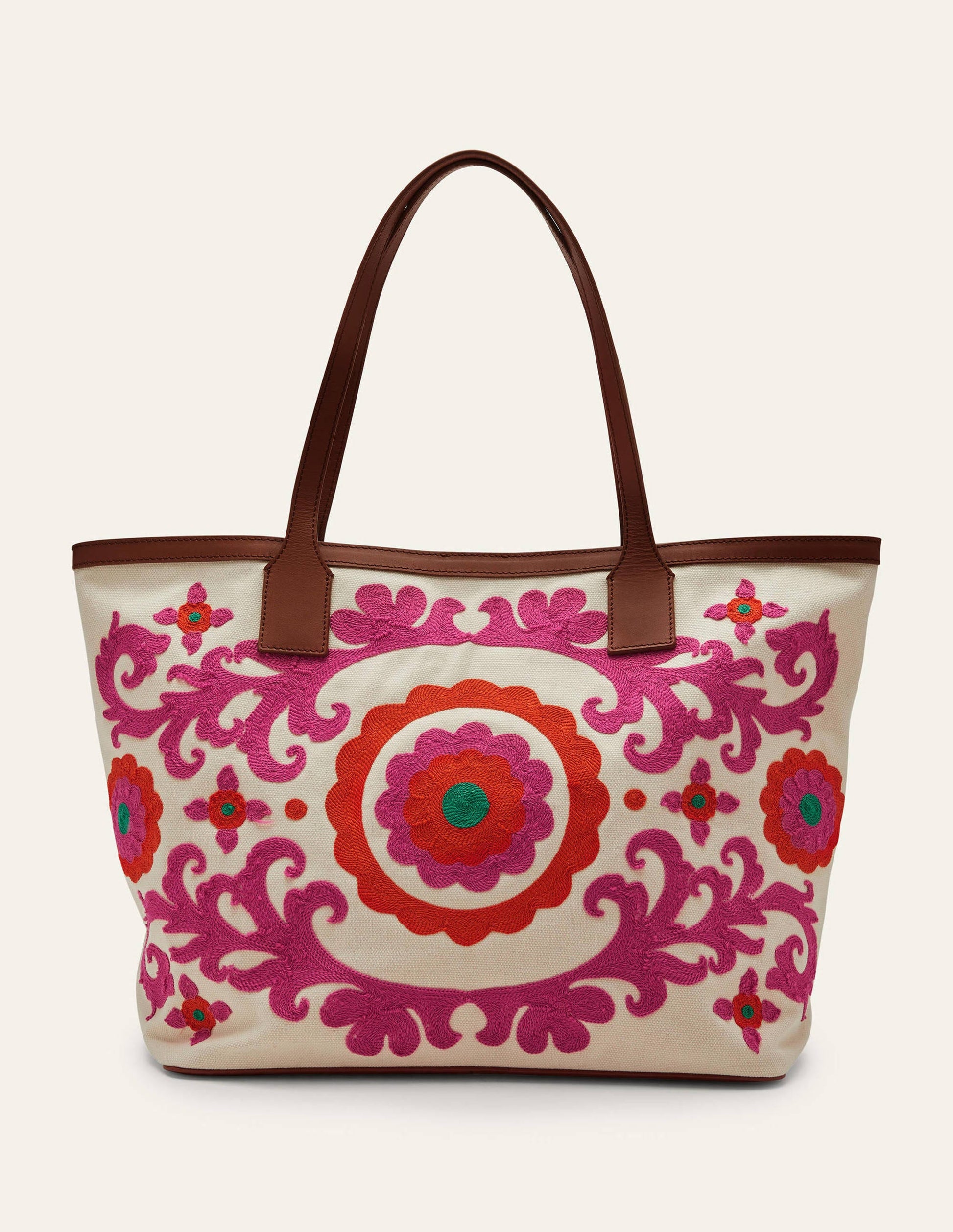 Embroidered Canvas Tote-Pink-1