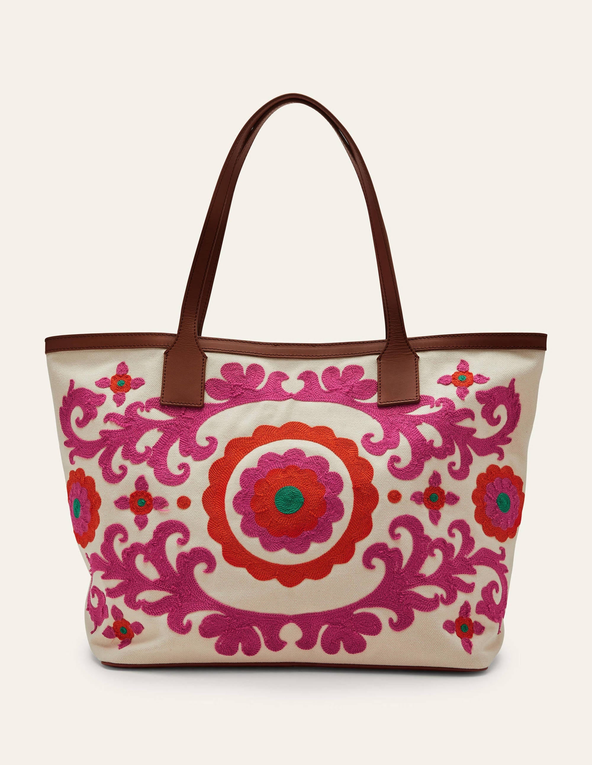 Embroidered Canvas Tote-Pink - Image 1
