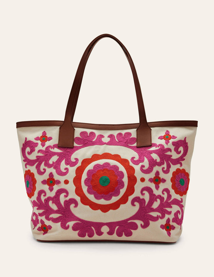 Embroidered Canvas Tote-Pink