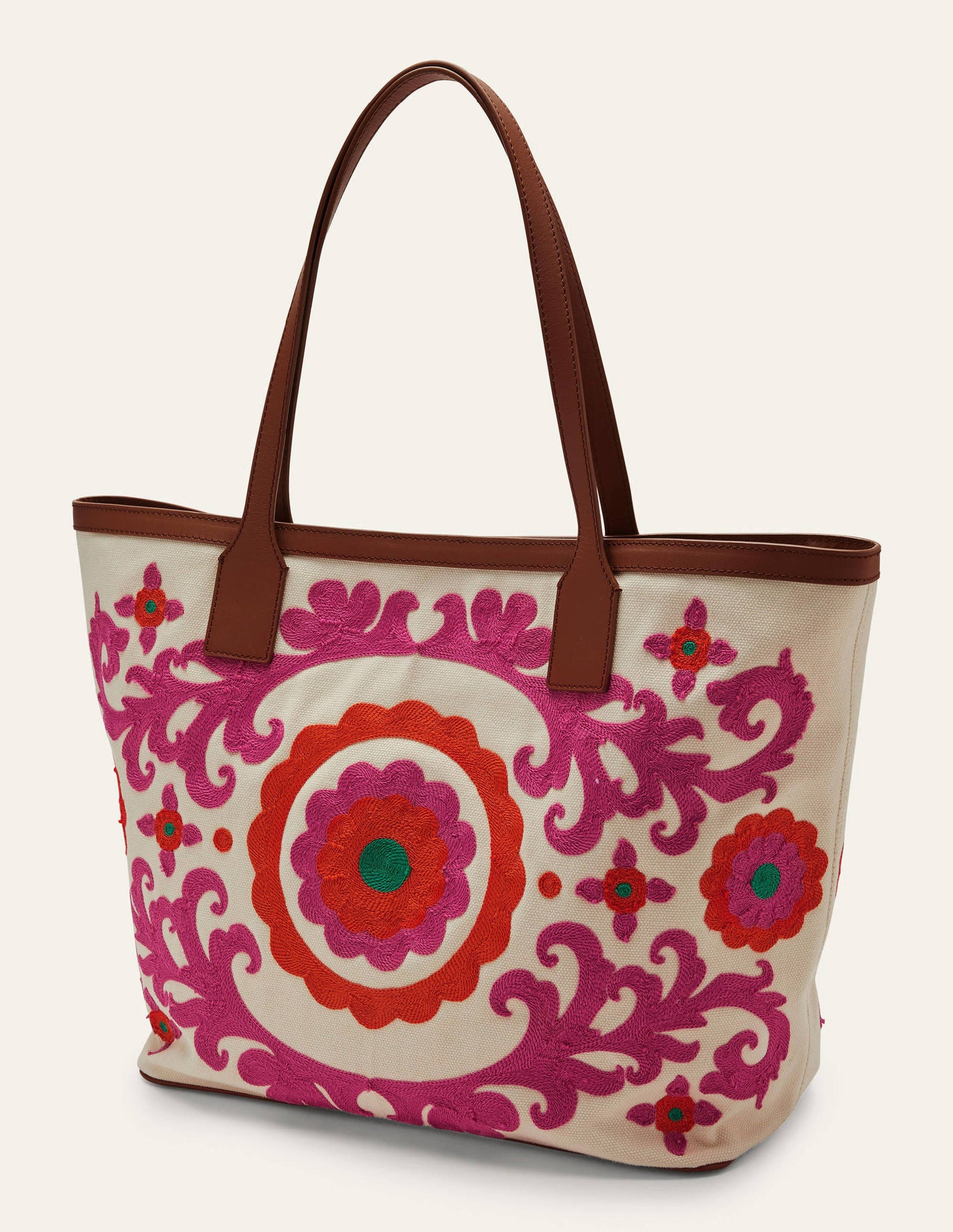 Embroidered Canvas Tote-Pink-2
