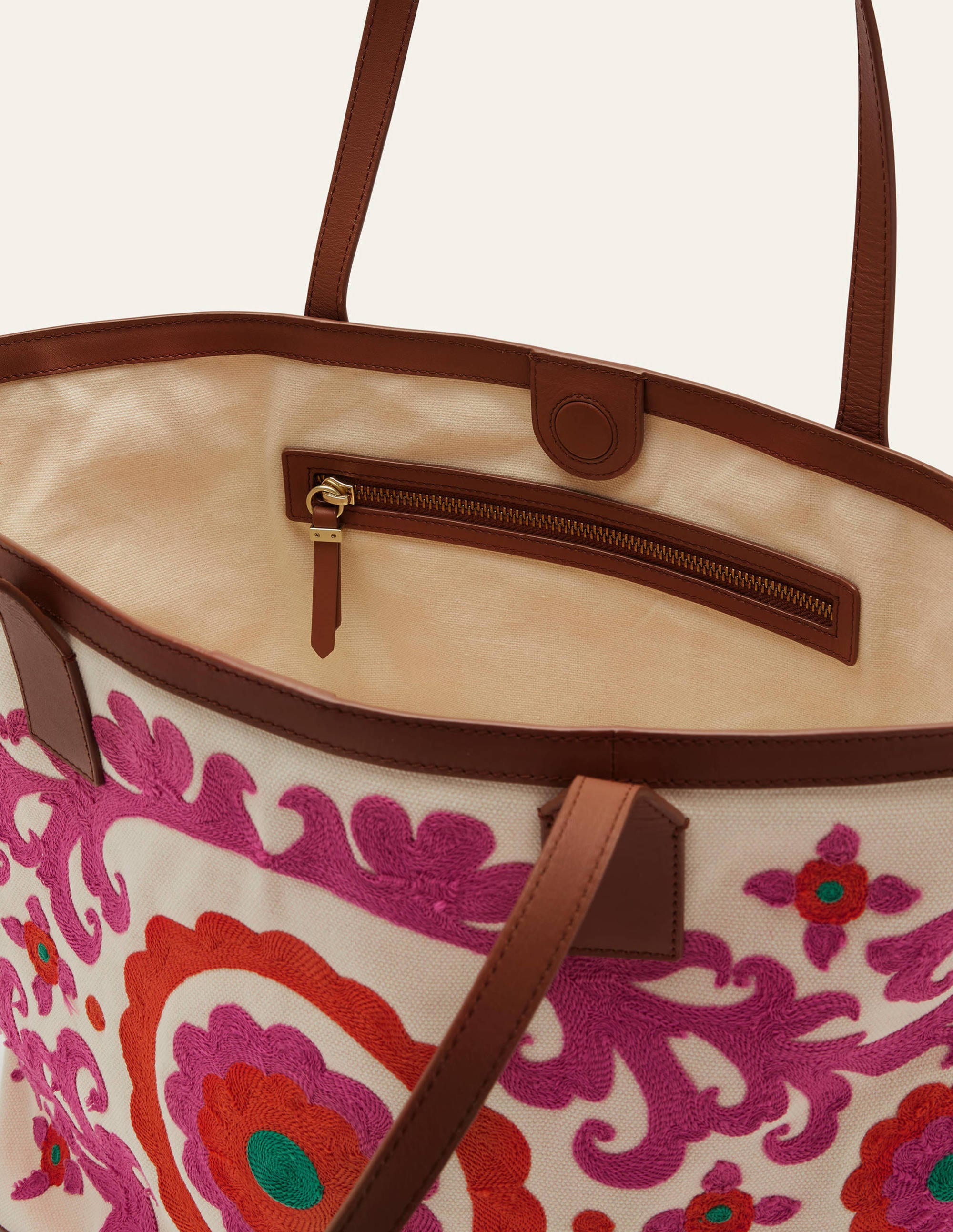 Embroidered Canvas Tote-Pink - Image 3