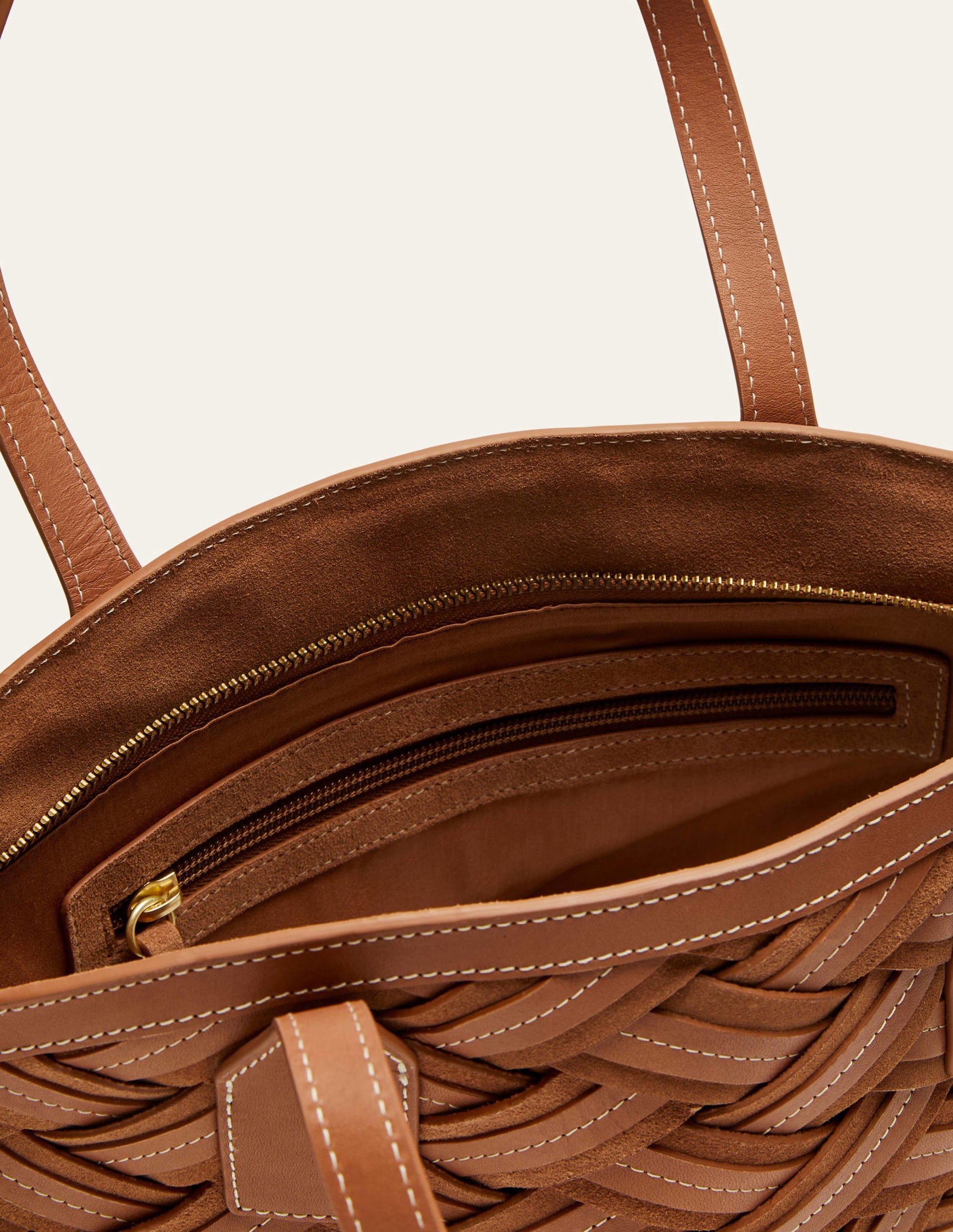 Gewebte Ledertasche-Hellbraun-3