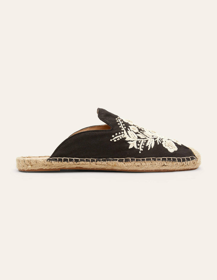 Embroidered Mule Espadrilles-Black Embroidery