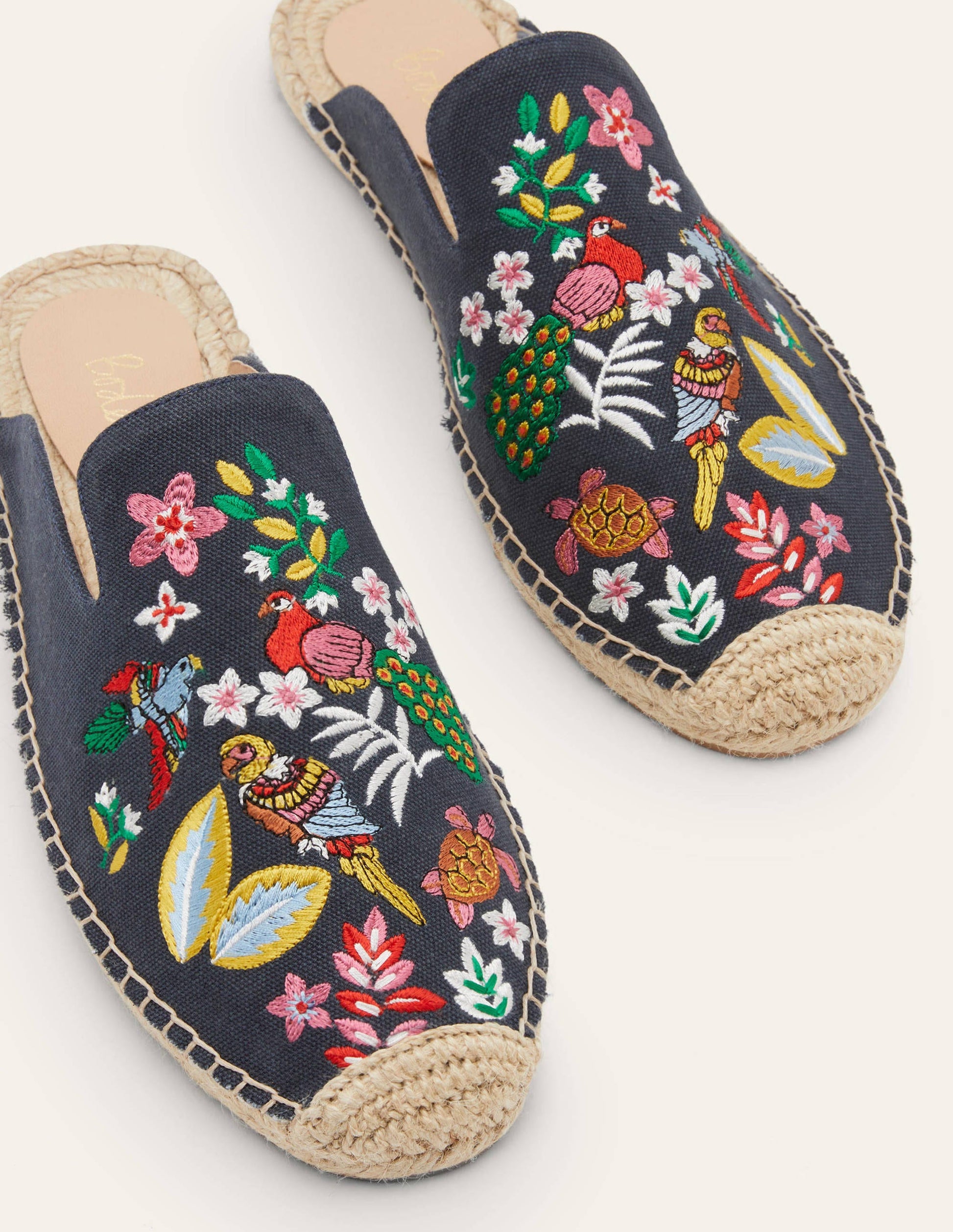 Embroidered Mule Espadrilles-French Navy, Exotic Paradise-1
