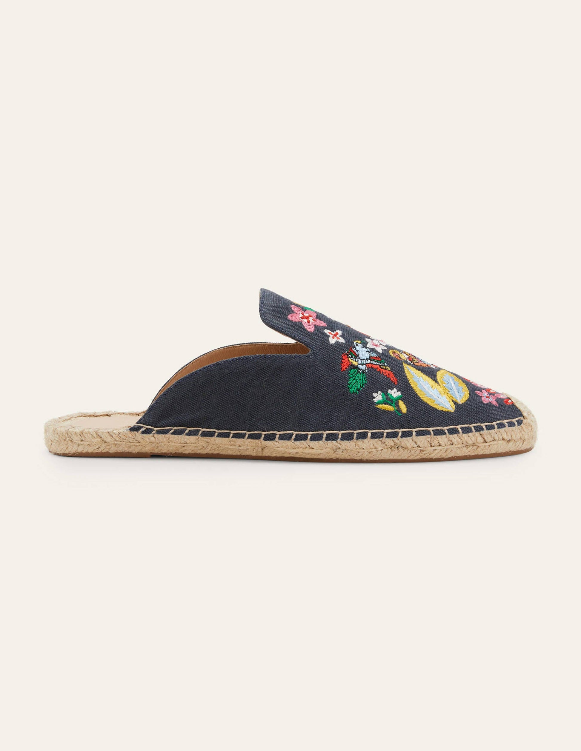 Embroidered Mule Espadrilles-French Navy, Exotic Paradise-2