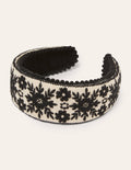 Pompom Headband-White/Black Embroidery