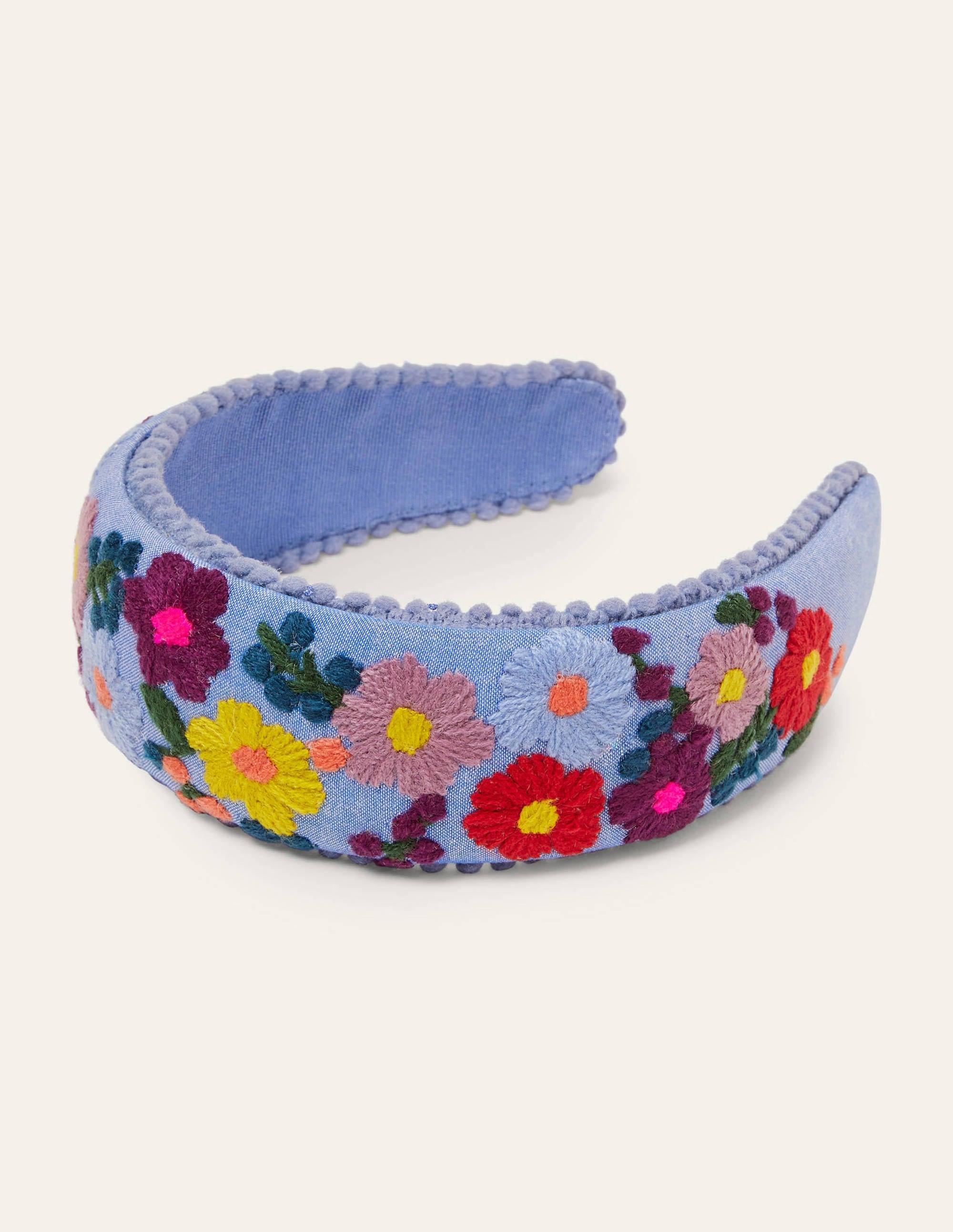 Pompom Headband-Chambray Embroidery - Image 1
