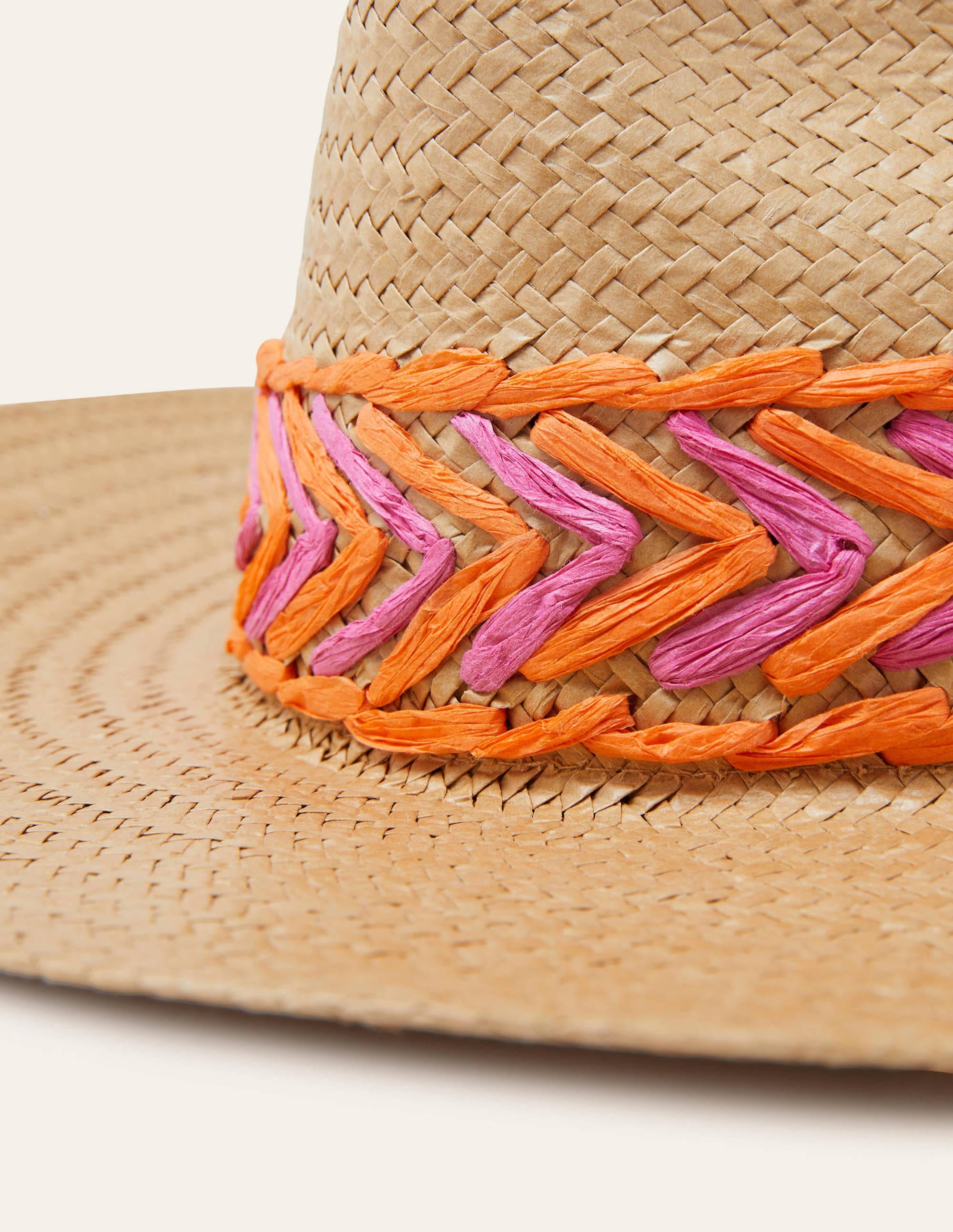 Embroidered Straw Fedora Hat-Natural - Image 3