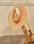 Embroidered Straw Fedora Hat-Natural