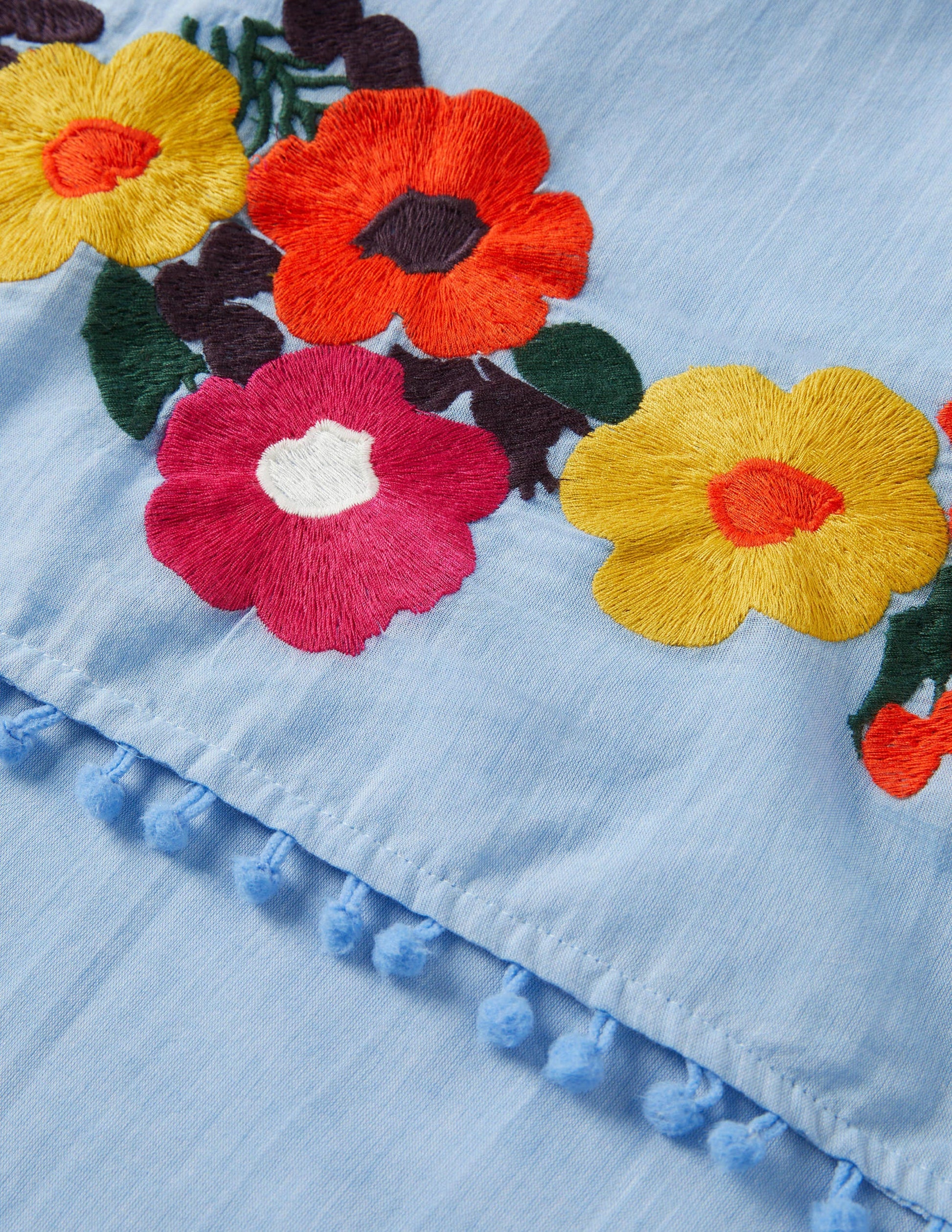 Embroidered Pompom Scarf-Dusty Blue, Embroidered-3