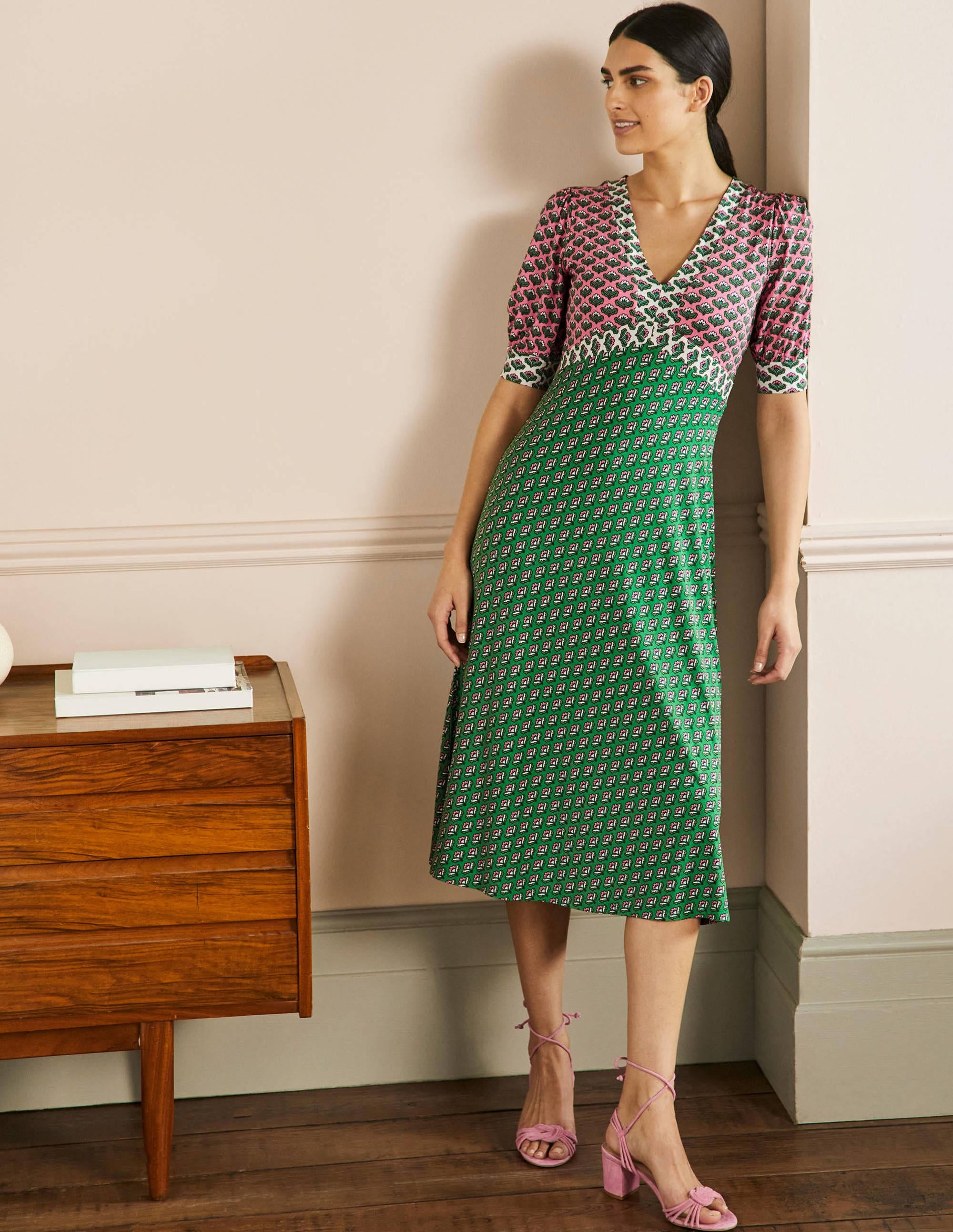 Robe midi Eva en jersey-Motif Oriental Bud azalée - Image 1