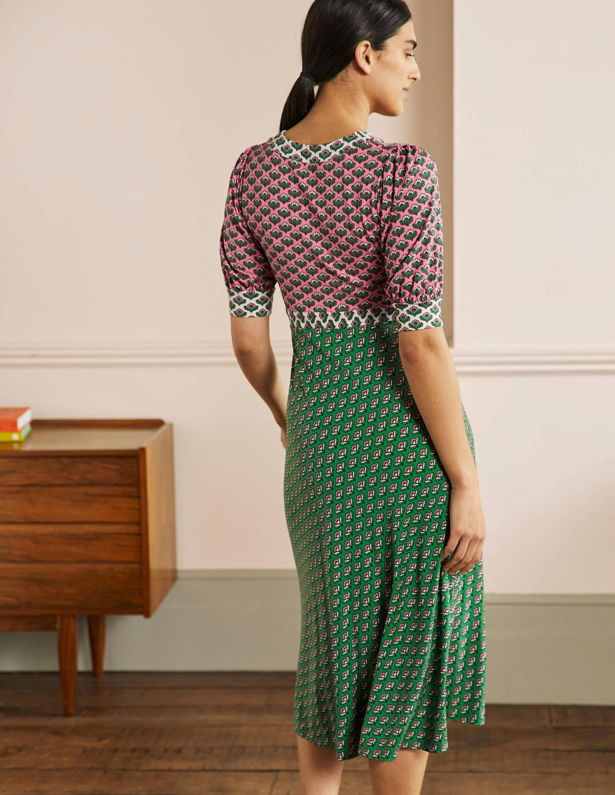 Robe midi Eva en jersey-Motif Oriental Bud azalée - Image 3