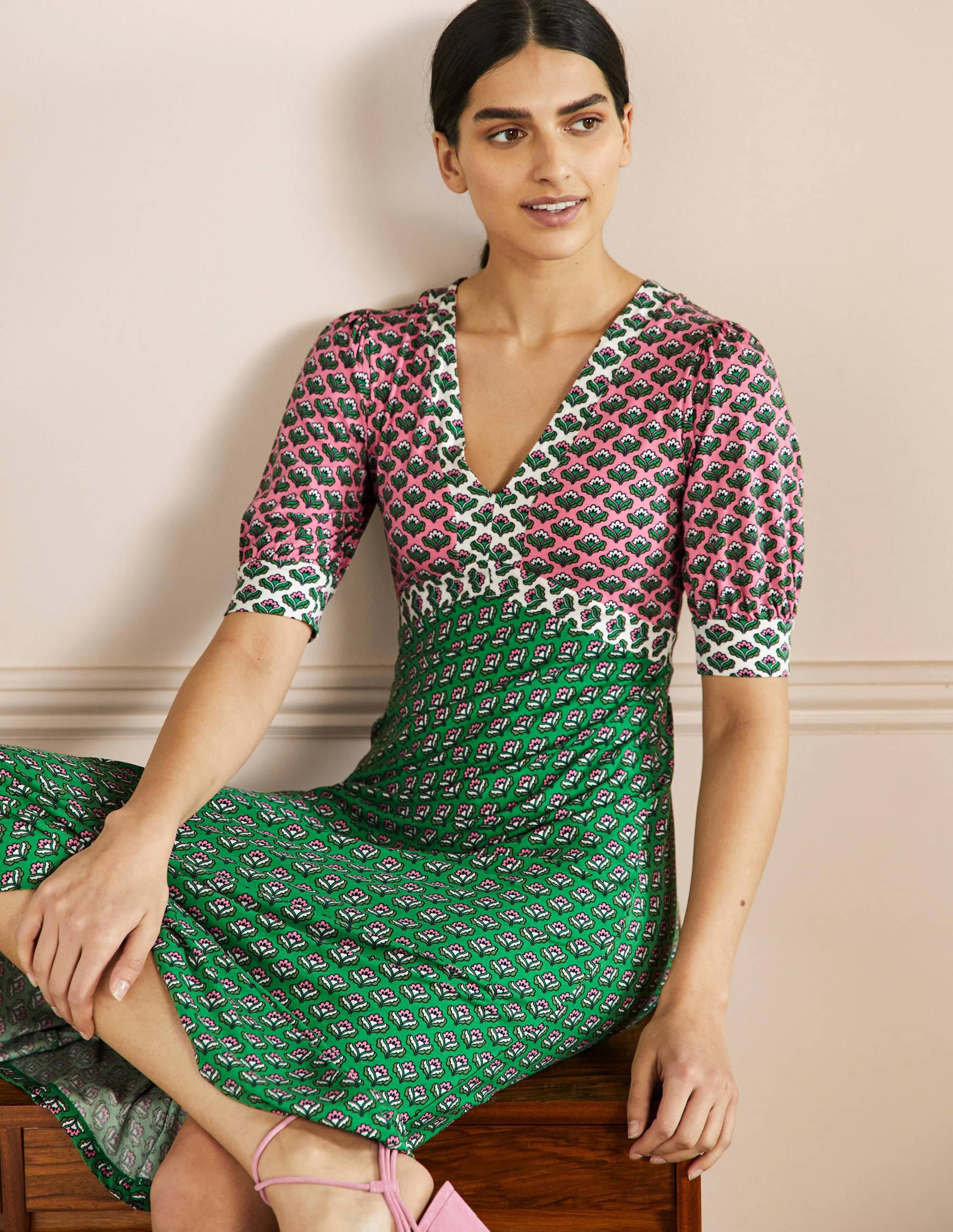 Robe midi Eva en jersey-Motif Oriental Bud azalée - Image 4