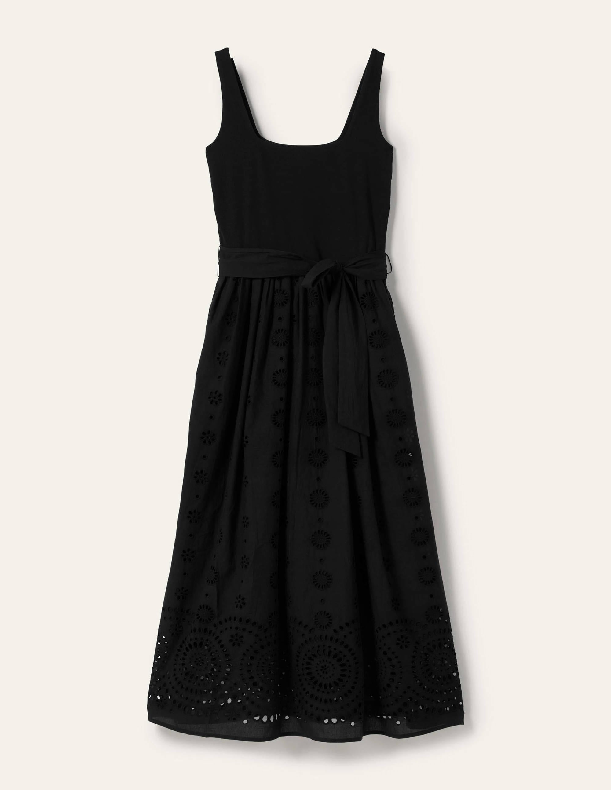 Robe midi avec broderie anglaise-Noir - Image 5