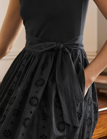 Midikleid mit Lochstickereimix-Schwarz-2