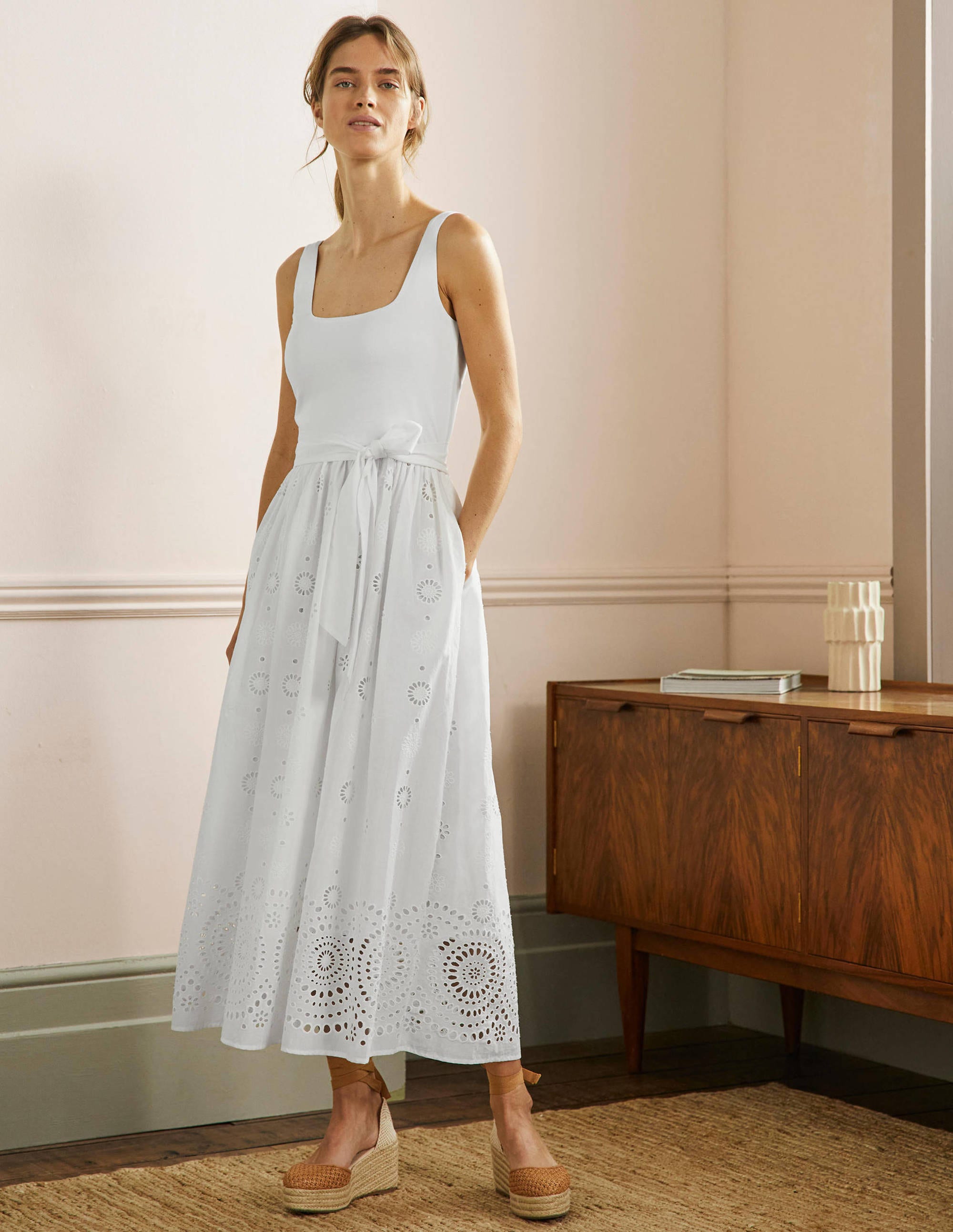 Midikleid mit Lochstickereimix-Weiß - Image 1