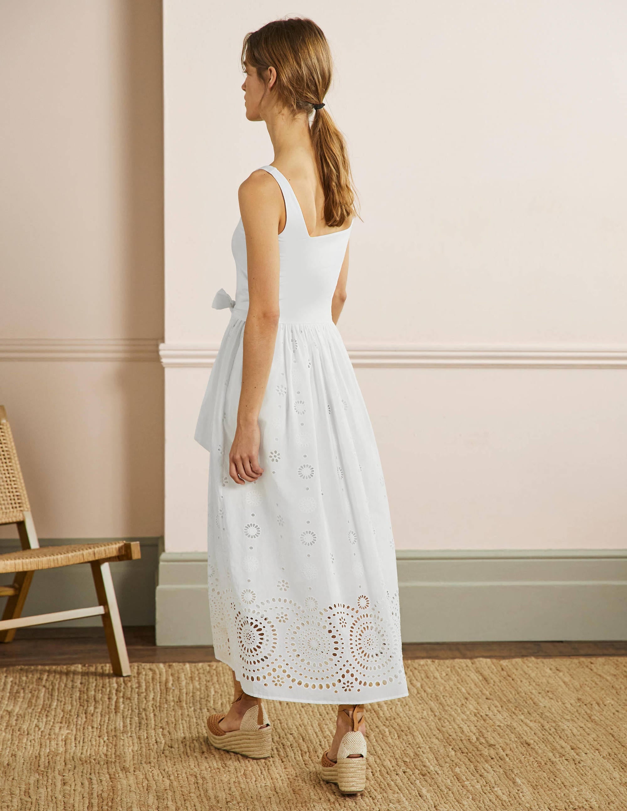 Midikleid mit Lochstickereimix-Weiß - Image 3