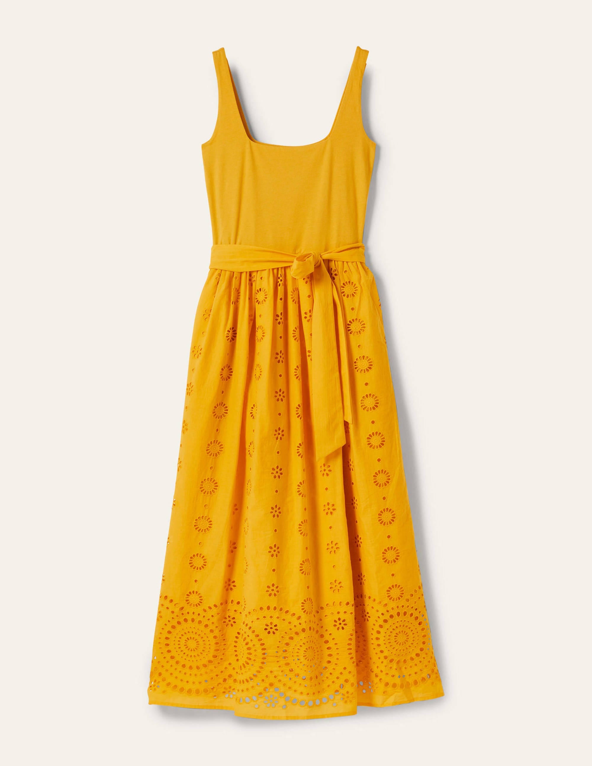 Midikleid mit Lochstickereimix-Honiggelb - Image 5