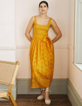 Midikleid mit Lochstickereimix-Honiggelb