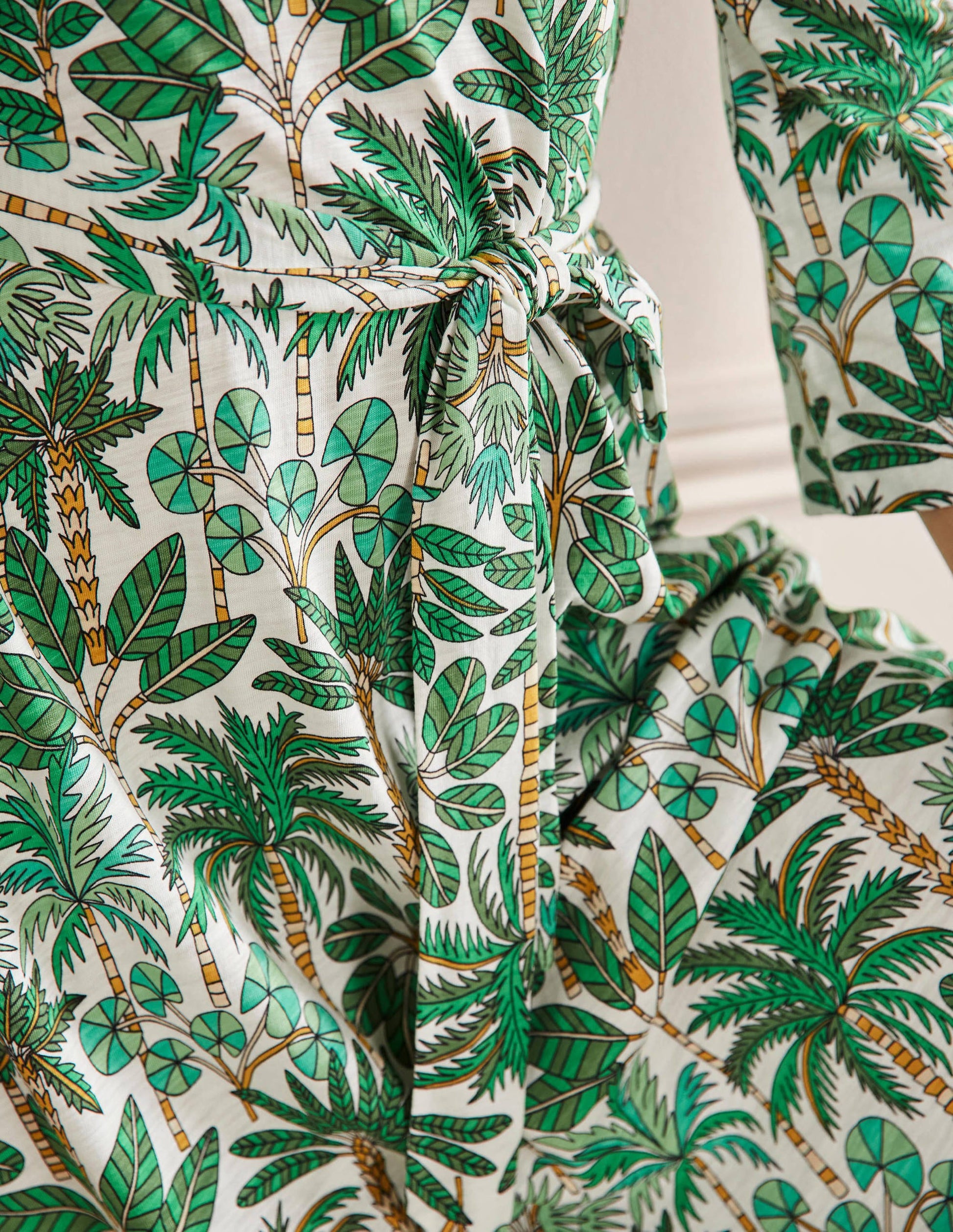 Robe midi façon caftan en jersey-Ivoire, motif Palm Forest-2