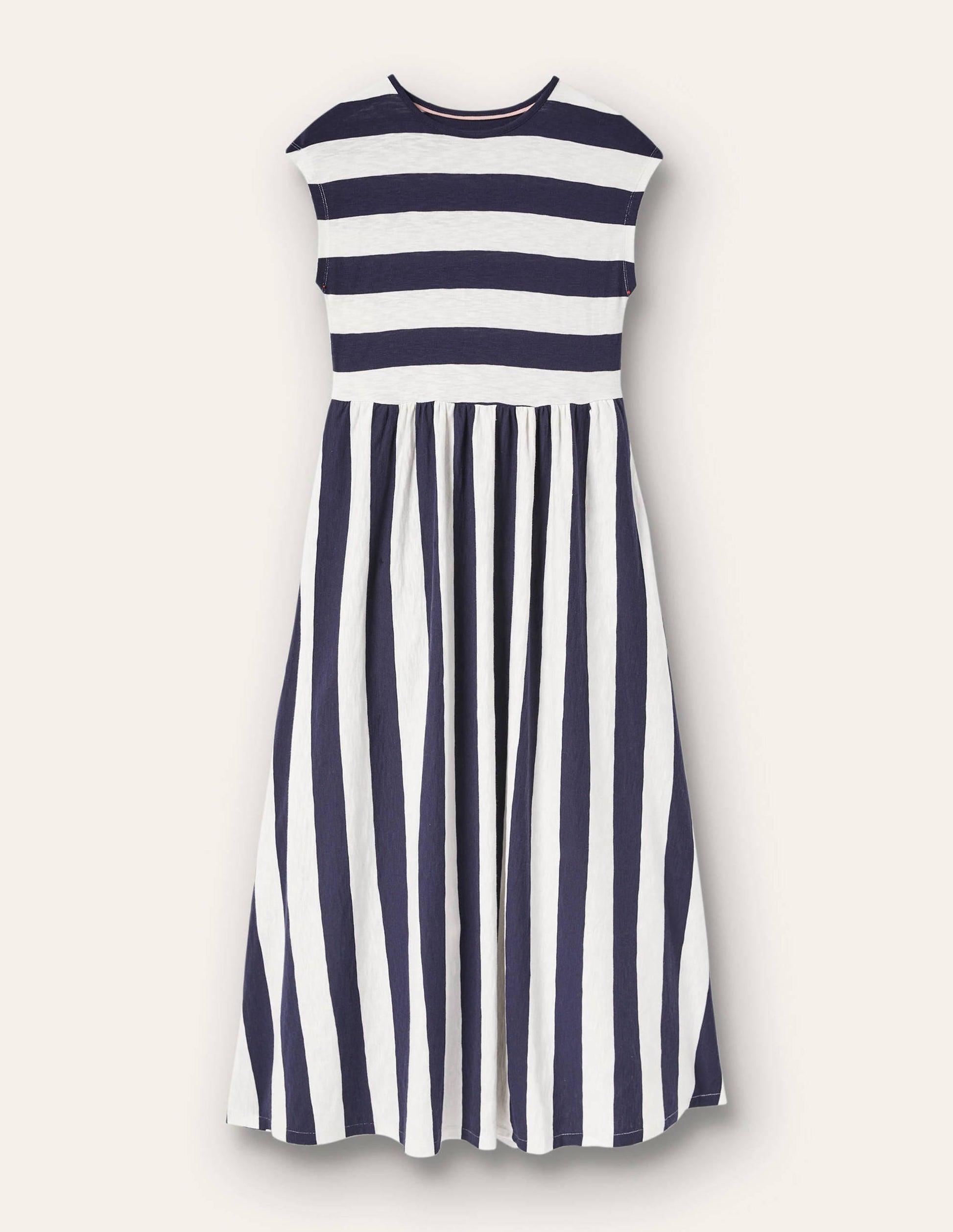 Schlichtes T-Shirt-Midikleid-Navy/Naturweiß, Gestreift-5