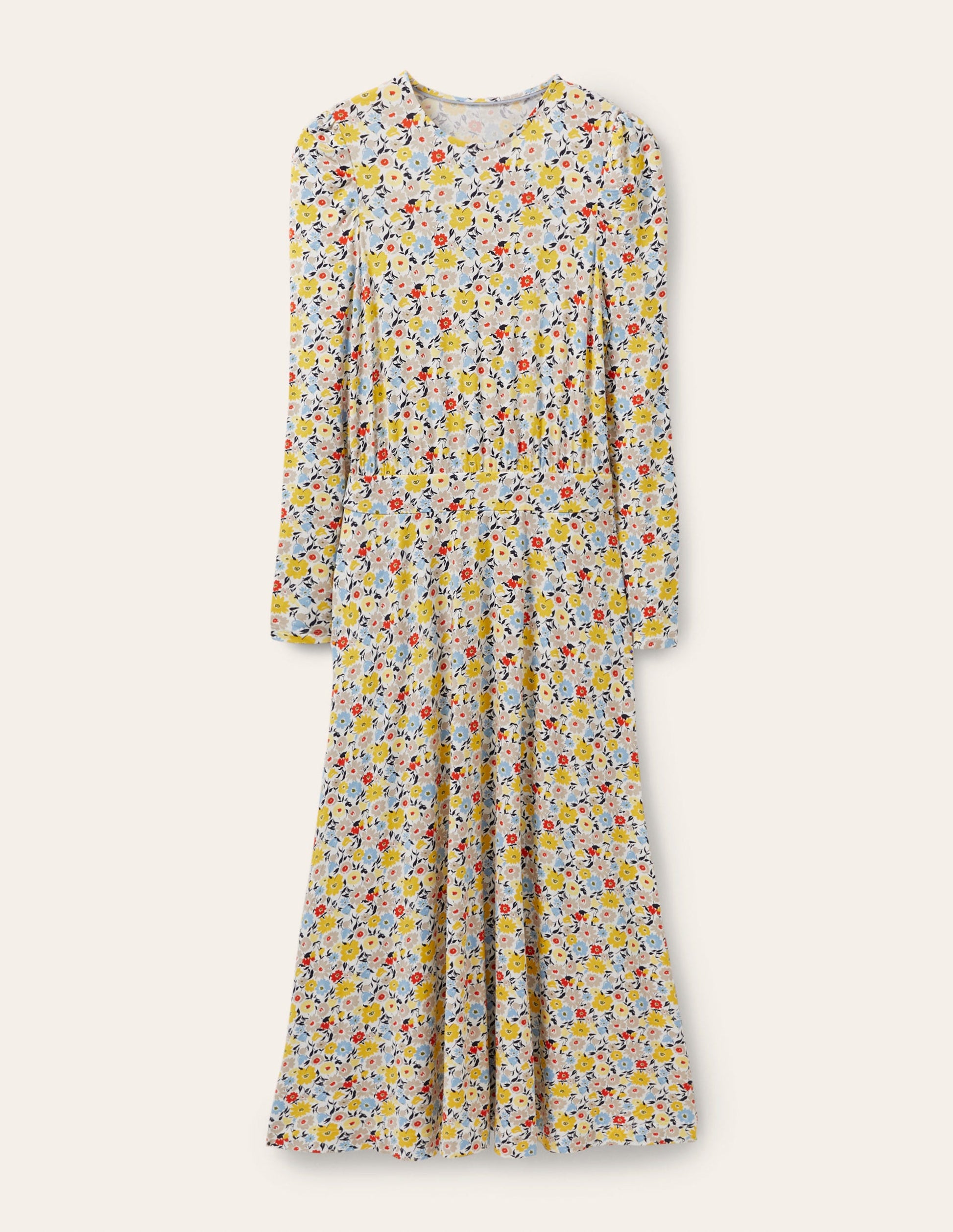 Jersey-Midikleid mit Puffärmeln-Naturweiß, Elegante Blüten-6