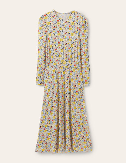 Jersey-Midikleid mit Puffärmeln-Naturweiß, Elegante Blüten-6