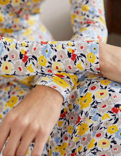 Jersey-Midikleid mit Puffärmeln-Naturweiß, Elegante Blüten-2