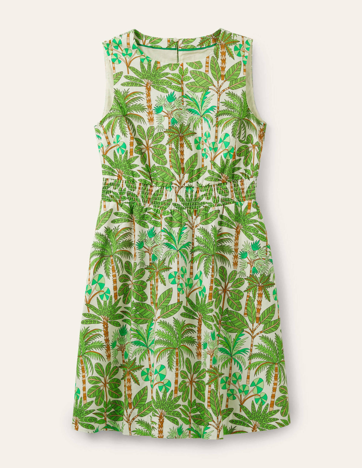 Minikleid mit gesmokter Taille-Grün, Tropenmuster-5