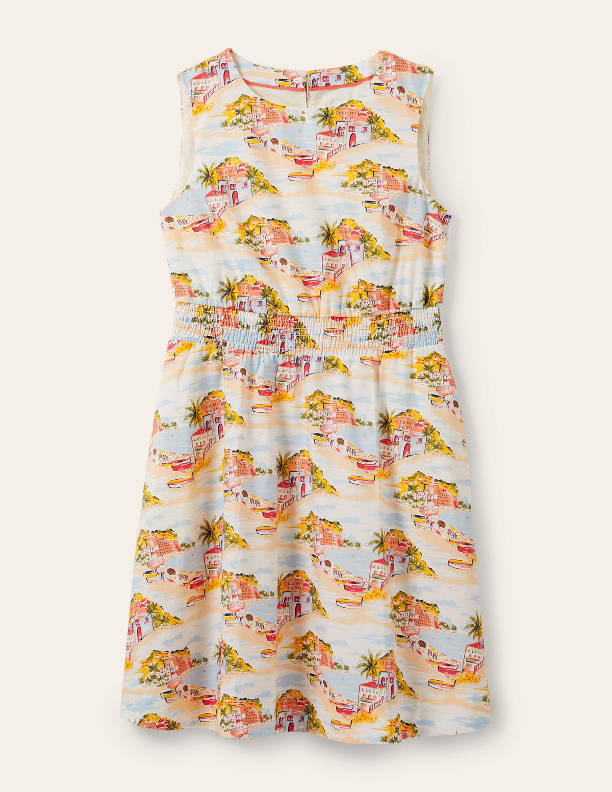 Minikleid mit gesmokter Taille-Naturweiß, Paradiesinsel - Image 5