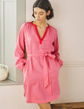 Notch Neck Linen Mini Dress-Azalea, Bright Poppy