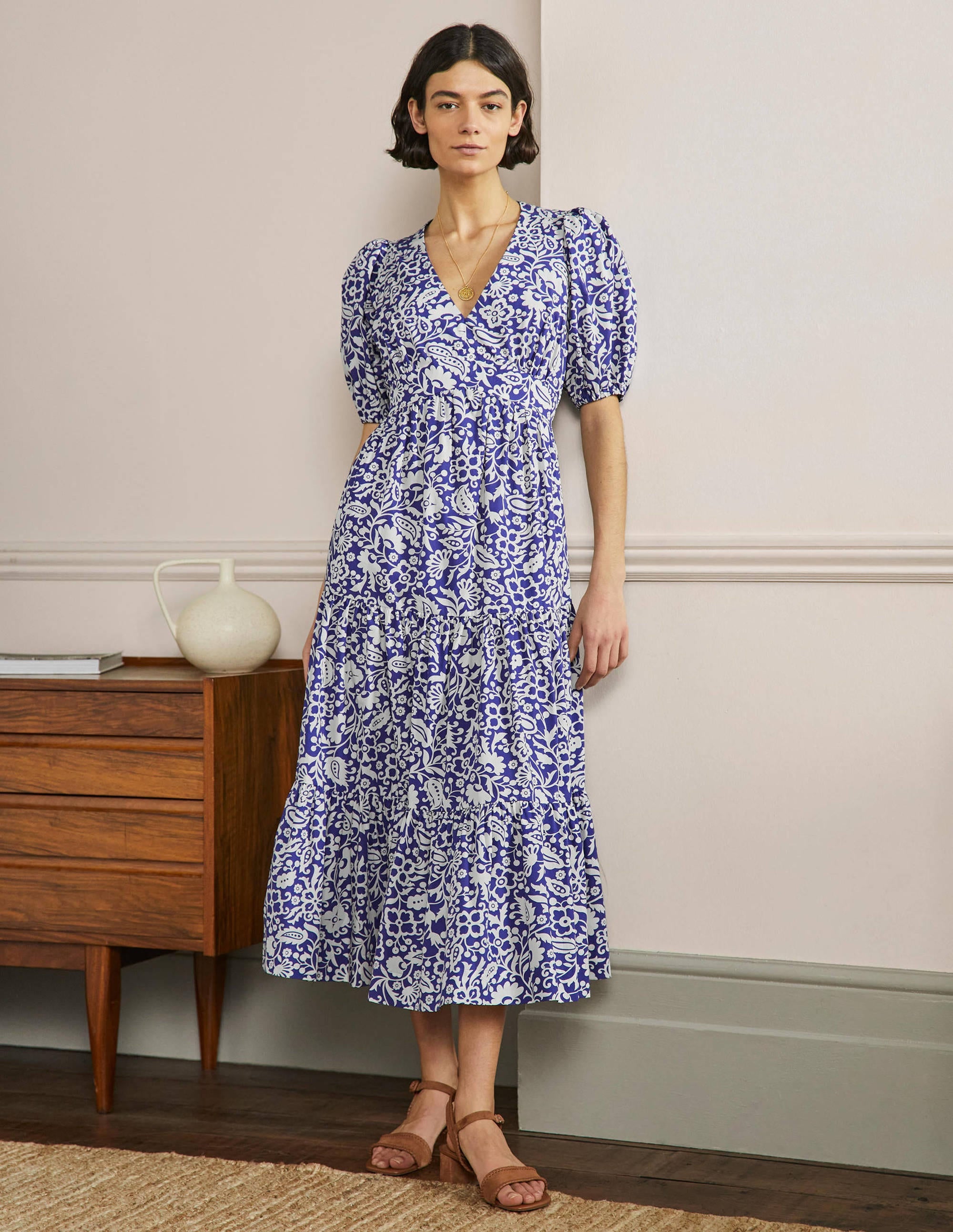Maxi-Stufenkleid mit Puffärmeln-Meeresblau, Orientalisches Paradies - Image 1